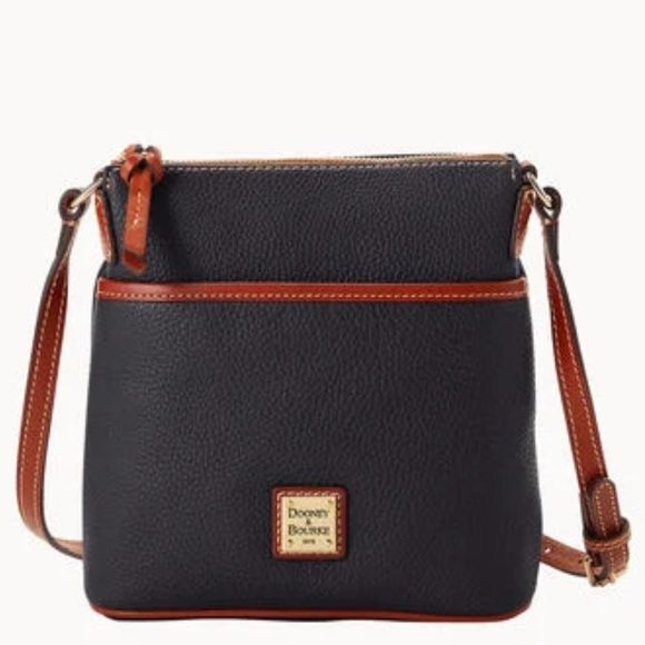 Dooney & Bourke Black Pebbled Leather Crossbody Bag Wide Black & Tan Purse - Picture 2 of 15